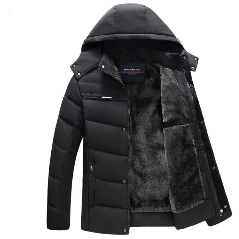 Parka D'hiver Épaisse Pour Hommes Manteau Chaud À Capuche Vêtements D'extérieur - Noir