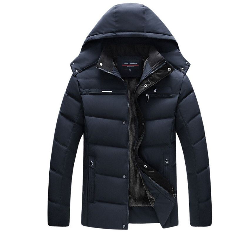 Parka D'hiver Épaisse Pour Hommes Manteau Chaud À Capuche Vêtements D'extérieur - Noir