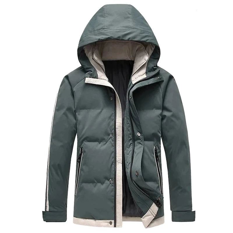 Parka D'hiver Pour Hommes Veste En Coton Tendance À Rayures Épaisses Coupe-vent À Capuche Pardessus Ample L'extérieur - Noir