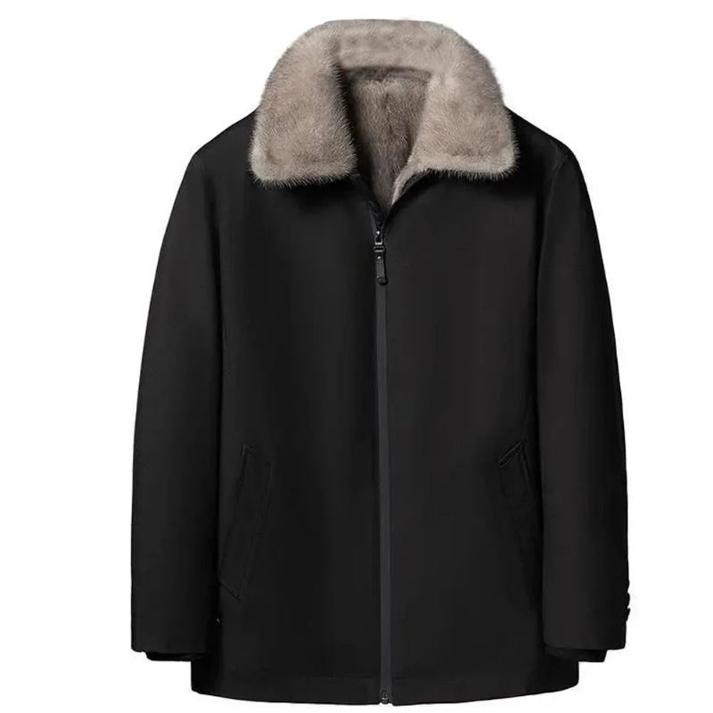 Parka D'hiver Pour Hommes Veste Décontractée En Fourrure De Vison À Col Montant Et Manteau - Noir