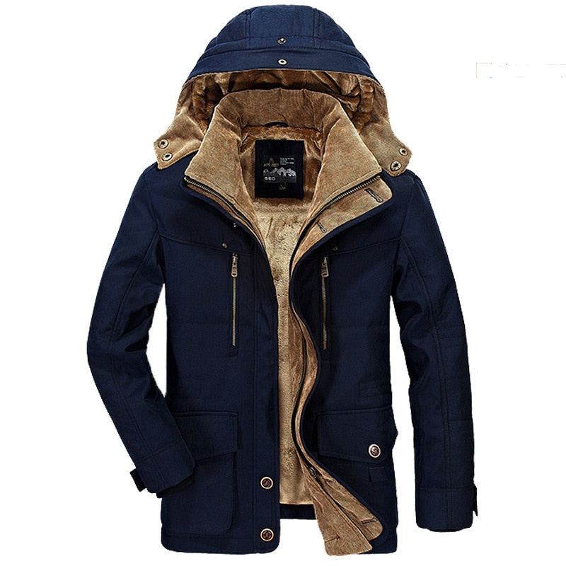 Parkas D'hiver Pour Hommes Veste Chaude Rembourrée En Coton Polaire Avec Fourrure - Bleu Profond