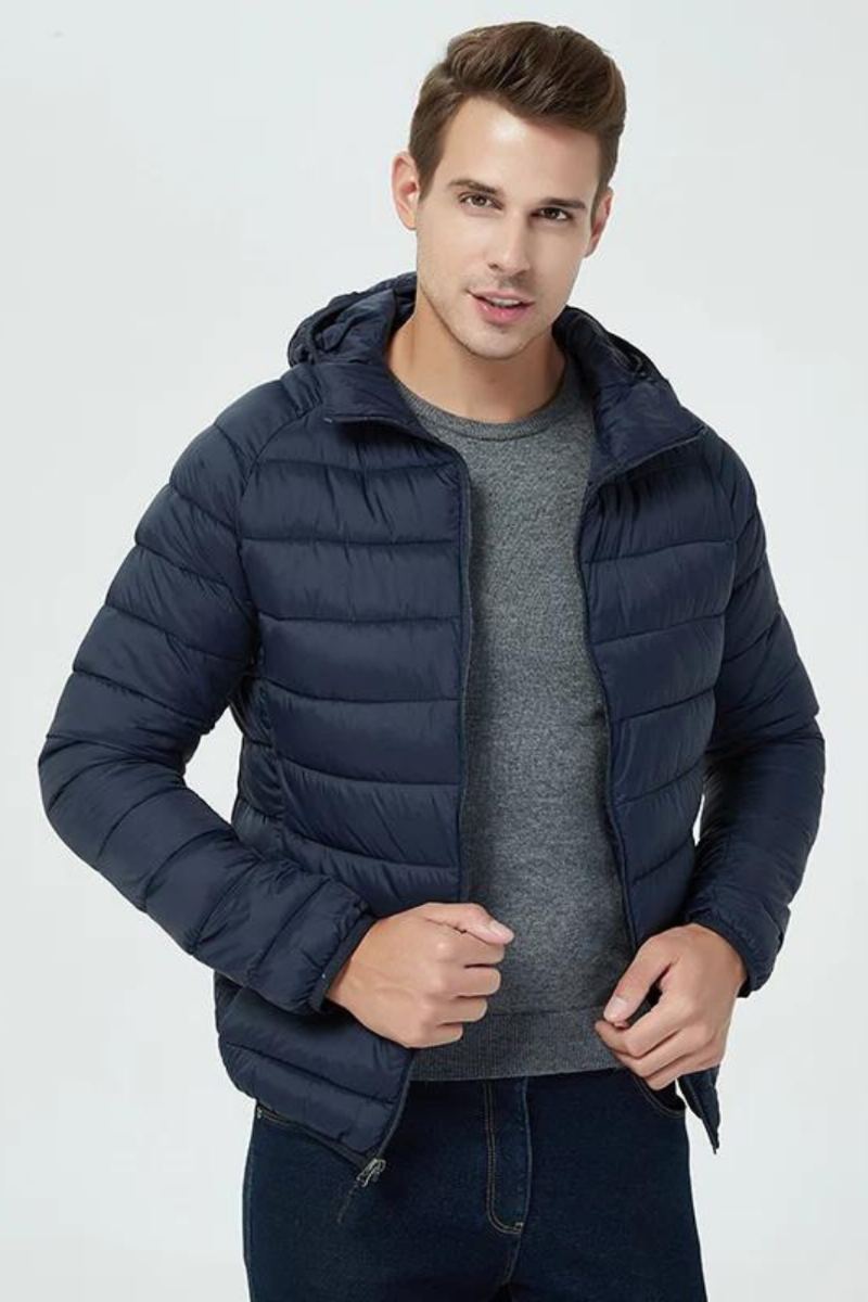 Parkas Ultra Légers Pour Hommes Manteaux Chauds D'automne Vestes Imperméables Décontractées En Coton Solide Pardessus Portable À Capuche