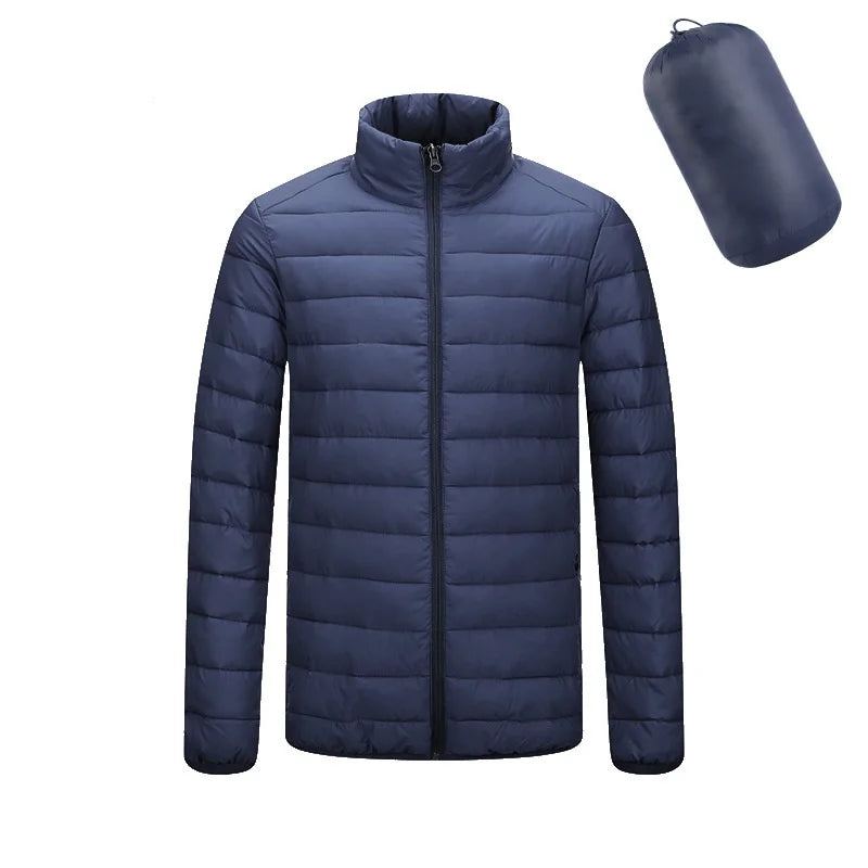 Parkas Ultra Légers Pour Hommes Manteaux Chauds D'automne Vestes Imperméables Décontractées En Coton Solide Pardessus Portable À Capuche - Capuche Marine