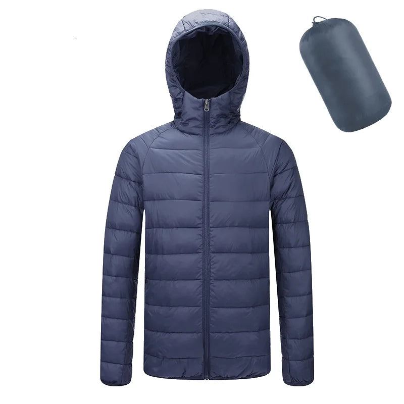 Parkas Ultra Légers Pour Hommes Manteaux Chauds D'automne Vestes Imperméables Décontractées En Coton Solide Pardessus Portable À Capuche - Capuche Marine