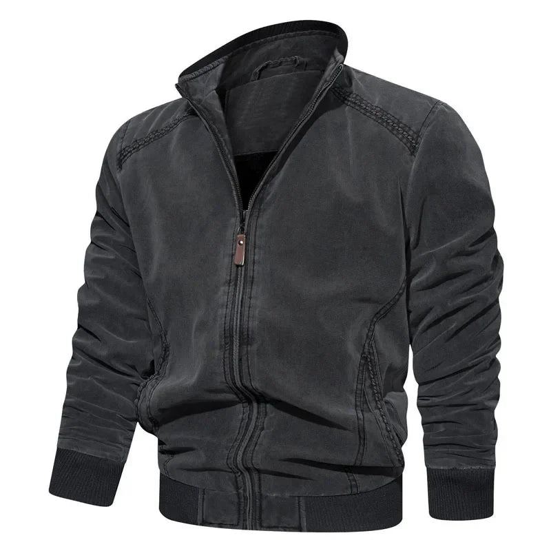 Printemps Automne Hommes Bomber Vestes Décontracté Vêtements Pour Coupe-vent Col Montant Veste Baseball Mince - Noir