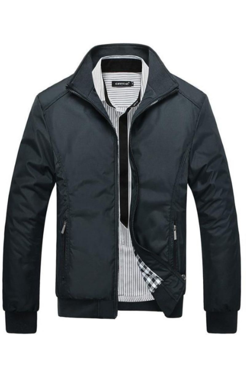 Printemps Automne Hommes Veste Mâle Pardessus Décontracté Solide Mince Coupe Ajustée Col Montant Fermeture Éclair Vestes Manteau