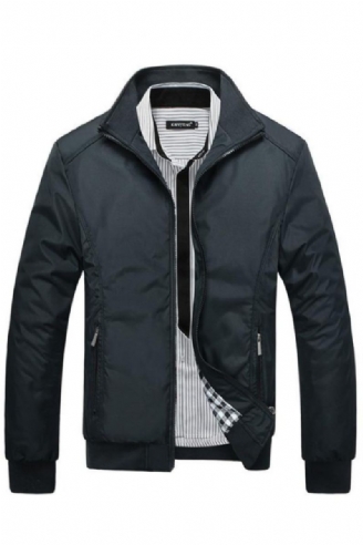 Printemps Automne Hommes Veste Mâle Pardessus Décontracté Solide Mince Coupe Ajustée Col Montant Fermeture Éclair Vestes Manteau