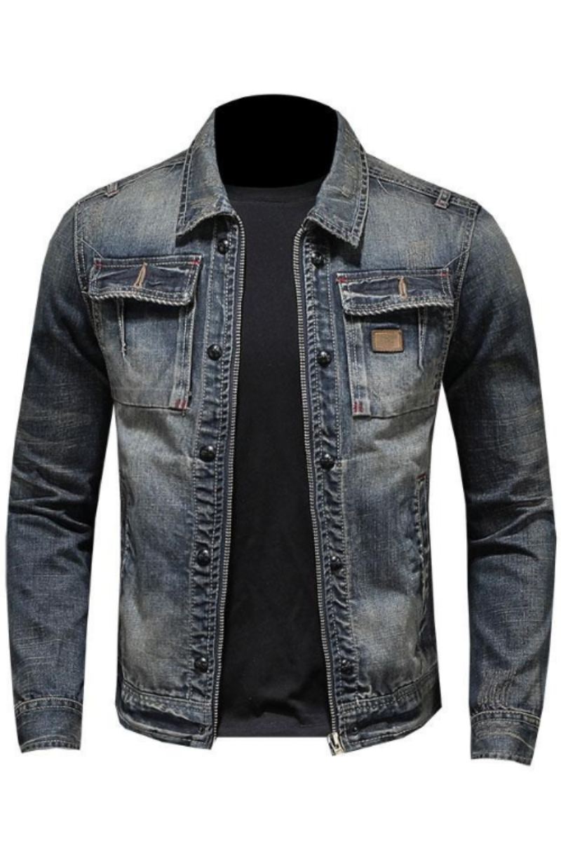 Printemps Bomber Denim Veste Hommes Jean Manteaux Moto Coton Col Rabattu Lavé Mince Décontracté À Manches Longues Vêtements