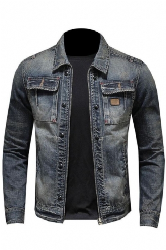 Printemps Bomber Denim Veste Hommes Jean Manteaux Moto Coton Col Rabattu Lavé Mince Décontracté À Manches Longues Vêtements