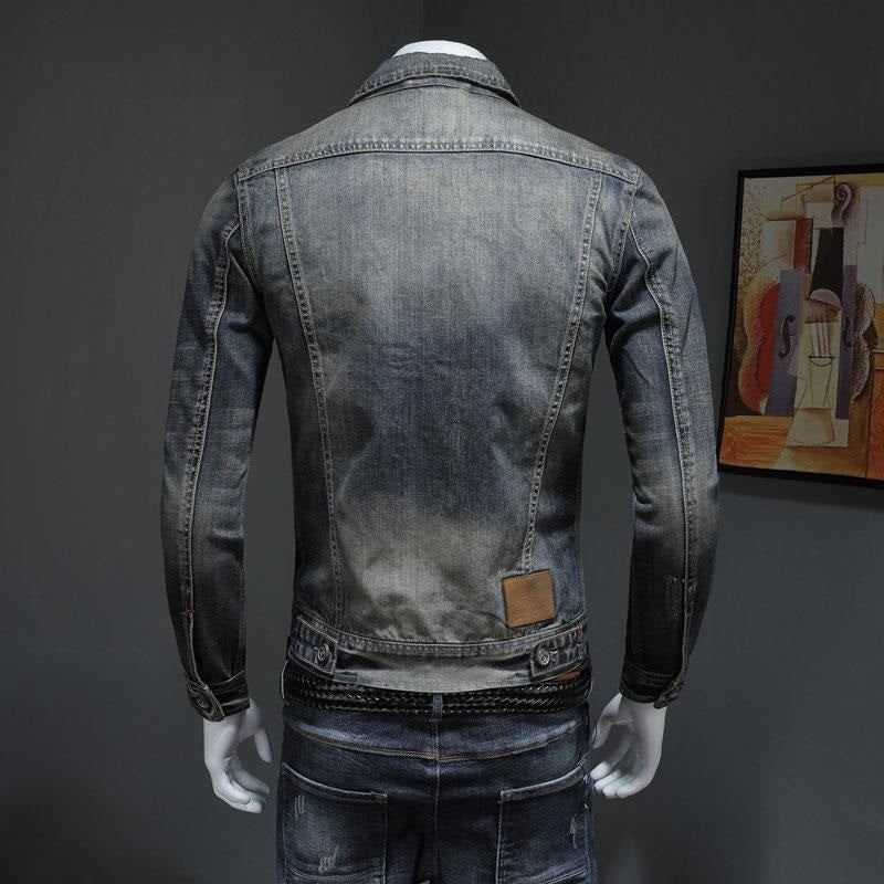 Printemps Bomber Denim Veste Hommes Jean Manteaux Moto Coton Col Rabattu Lavé Mince Décontracté À Manches Longues Vêtements - Gris