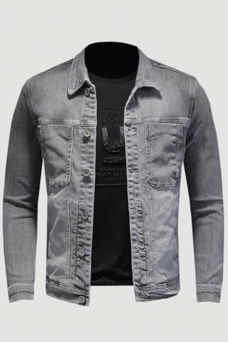 Printemps Bomber Gris Clair Denim Veste Hommes Jean Manteaux Moto Coton Col Rabattu Mince Décontracté À Manches Longues Vêtements D'extérieur