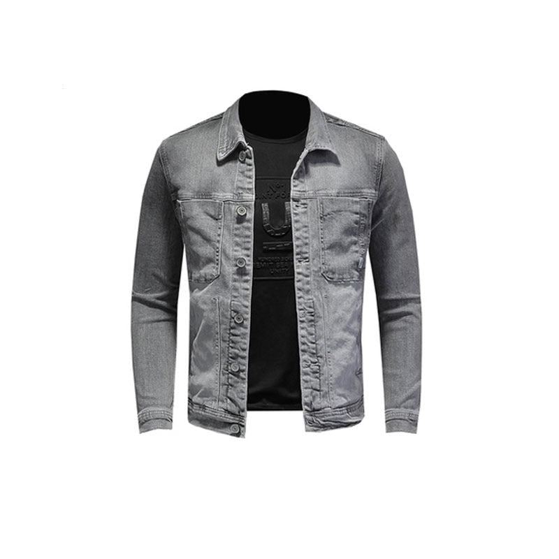 Printemps Bomber Gris Clair Denim Veste Hommes Jean Manteaux Moto Coton Col Rabattu Mince Décontracté À Manches Longues Vêtements D'extérieur - Gris