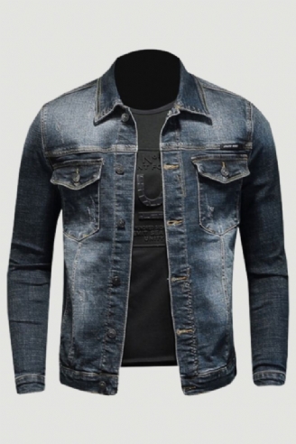 Printemps Denim Veste Hommes Jean Manteau Coton Élasticité Col Rabattu Manches Longues Mince Vêtements Gris Bleu Bomber