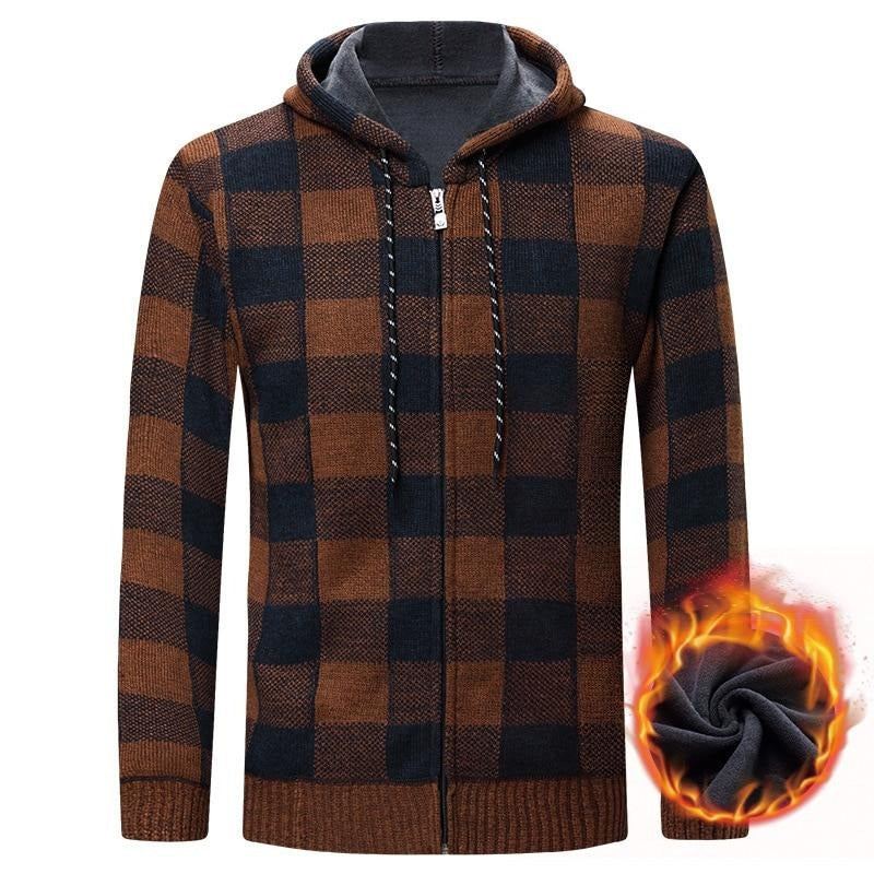 Pull Tricoté En Polaire Pour Homme Manteau À Capuche Décontracté Slim Fit Veste Cardigan Vêtements D'hiver - Marron