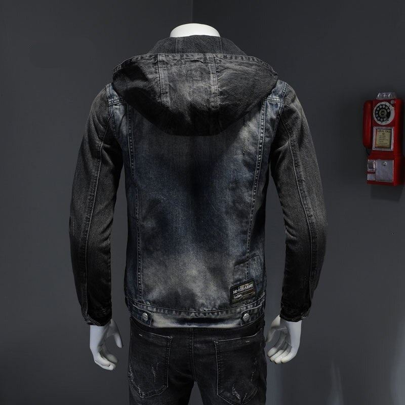 Style Européen À Capuche Colorblock Bomber Pilote Bleu Denim Veste Hommes Jeans Manteaux Moto Décontracté Mince Vêtements D'extérieur Pardessus - Un Jean Bleu