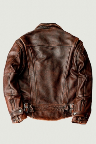 Style Veste En Cuir Véritable Manteau En Peau De Vache Marron Vintage De Motard Pour Hommes En