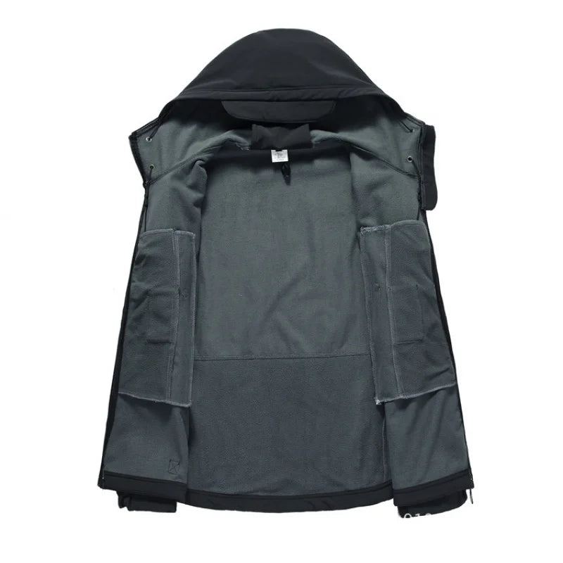 Sweat À Capuche Décontracté Pour Jeunes Coupe-vent Imperméable Respirant Chaud Extérieur Veste Polaire À Coque Souple - Noir