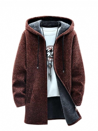 Sweatercoat Doublé Polaire Pour Hommes Cardigan Long À Capuche Avec Fermeture Éclair Vêtements D'extérieur Épais Et Solides Vestes Chaudes D'automne Et D'hiver