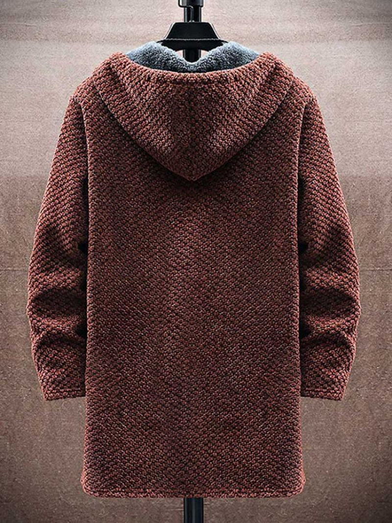 Sweatercoat Doublé Polaire Pour Hommes Cardigan Long À Capuche Avec Fermeture Éclair Vêtements D'extérieur Épais Et Solides Vestes Chaudes D'automne Et D'hiver - Caramel