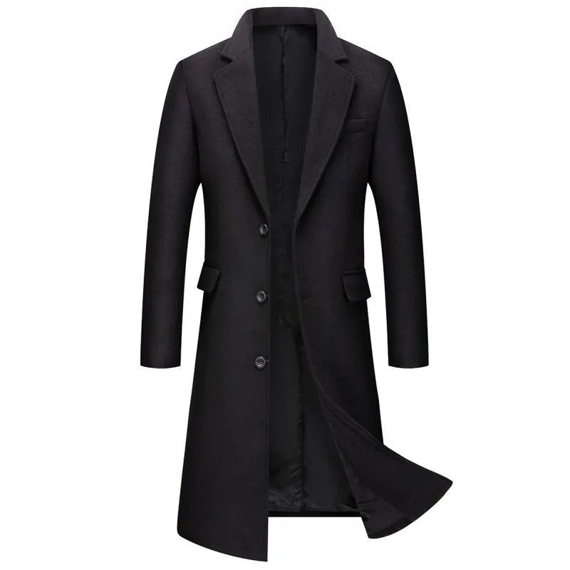 Trench-coat Beau Version Masculine Manteau En Laine Mince Hommes - Noir