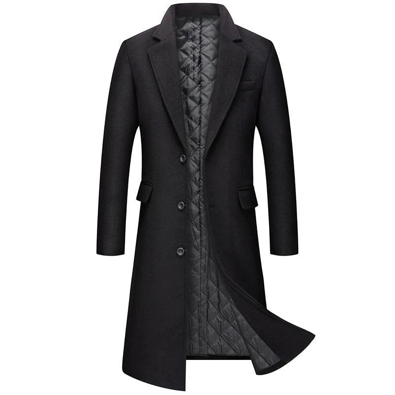 Trench-coat Beau Version Masculine Manteau En Laine Mince Hommes - Noir