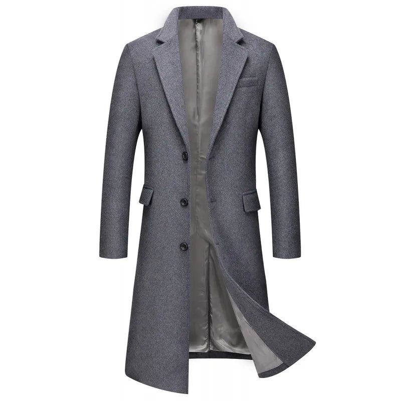 Trench-coat Beau Version Masculine Manteau En Laine Mince Hommes - Noir