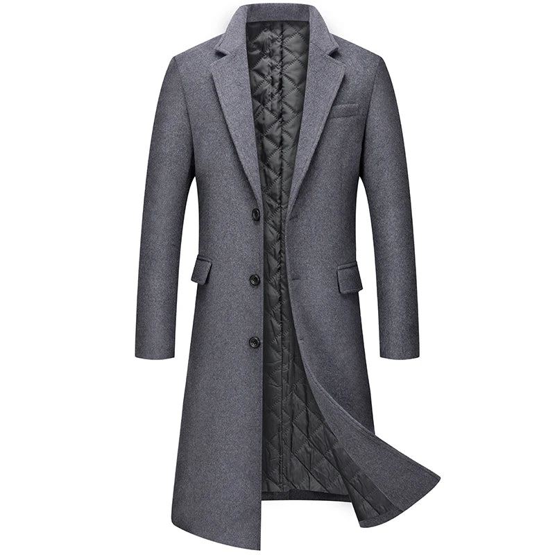 Trench-coat Beau Version Masculine Manteau En Laine Mince Hommes - Noir