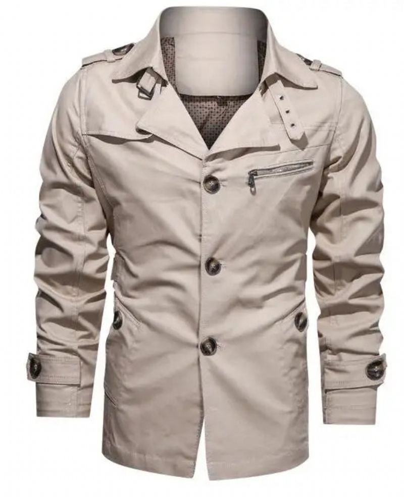 Trench-coat En Coton Pour Hommes Manteau À Revers Veste Coupe-vent D'extérieur Vestes Décontractées D'affaires - Beige