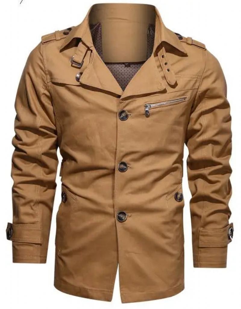 Trench-coat En Coton Pour Hommes Manteau À Revers Veste Coupe-vent D'extérieur Vestes Décontractées D'affaires - Beige