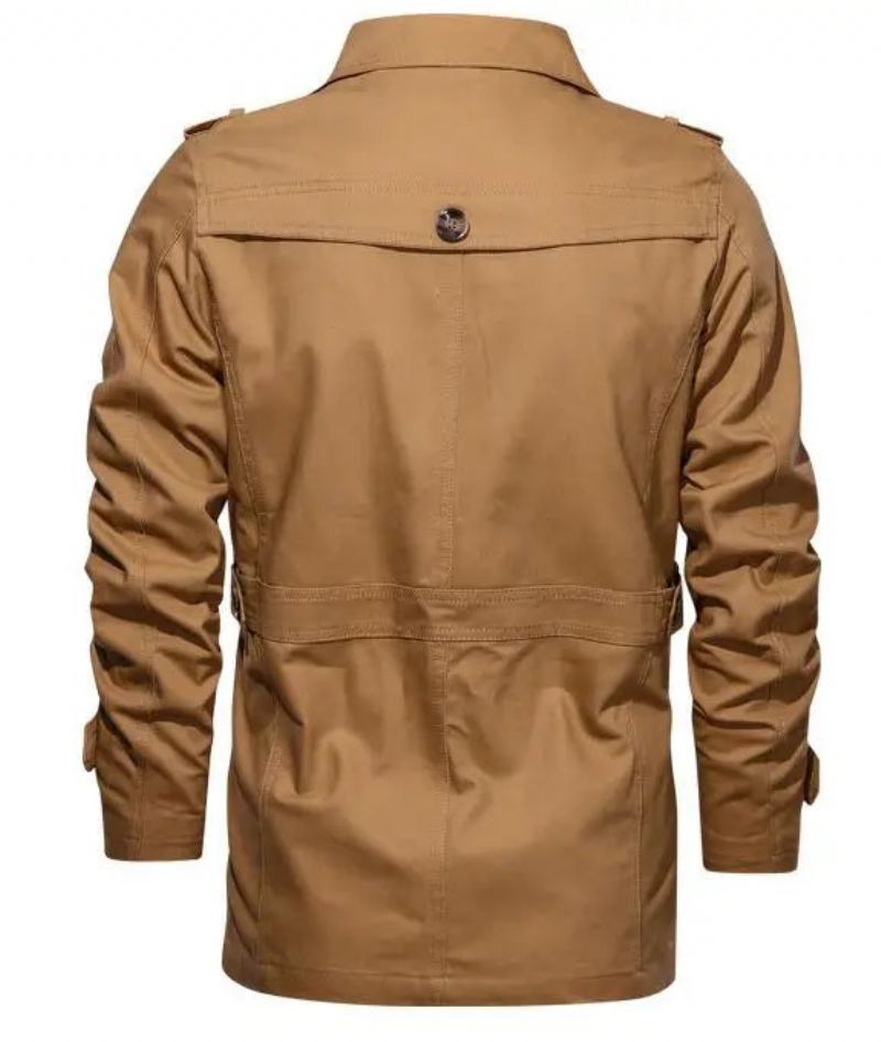 Trench-coat En Coton Pour Hommes Manteau À Revers Veste Coupe-vent D'extérieur Vestes Décontractées D'affaires - Beige