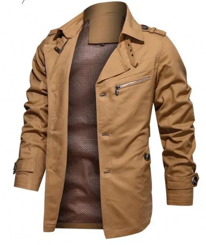 Trench-coat En Coton Pour Hommes Manteau À Revers Veste Coupe-vent D'extérieur Vestes Décontractées D'affaires - Beige