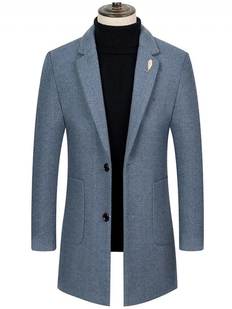 Trench-coat Pour Hommes Marque Haut De Gamme Nouveau Manteau Slim À Simple Boutonnage Costume D'affaires Décontracté Col Veste En Laine - Gris