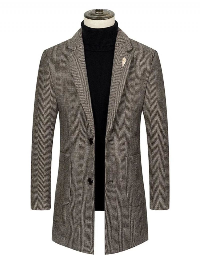 Trench-coat Pour Hommes Marque Haut De Gamme Nouveau Manteau Slim À Simple Boutonnage Costume D'affaires Décontracté Col Veste En Laine - Gris