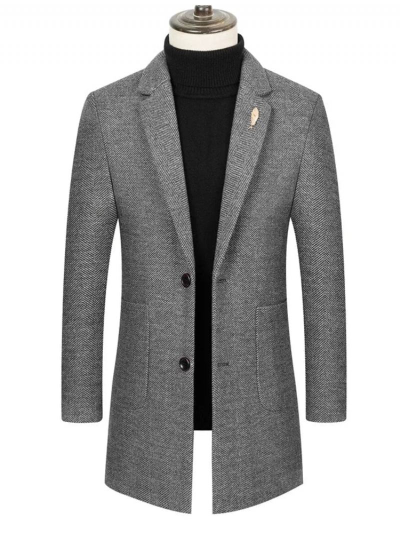 Trench-coat Pour Hommes Marque Haut De Gamme Nouveau Manteau Slim À Simple Boutonnage Costume D'affaires Décontracté Col Veste En Laine - Gris