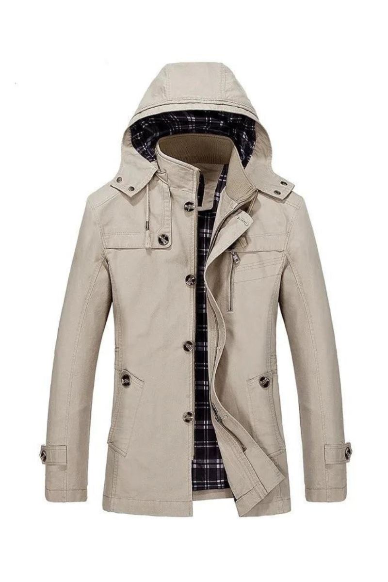 Trench-coat Pour Hommes Version Printemps Et Automne Manteau À Capuche Long Et Slim Épais