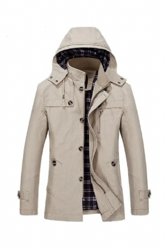 Trench-coat Pour Hommes Version Printemps Et Automne Manteau À Capuche Long Et Slim Épais