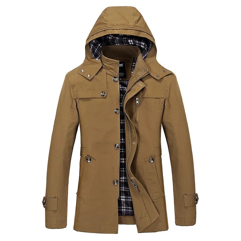 Trench-coat Pour Hommes Version Printemps Et Automne Manteau À Capuche Long Et Slim Épais - Marron