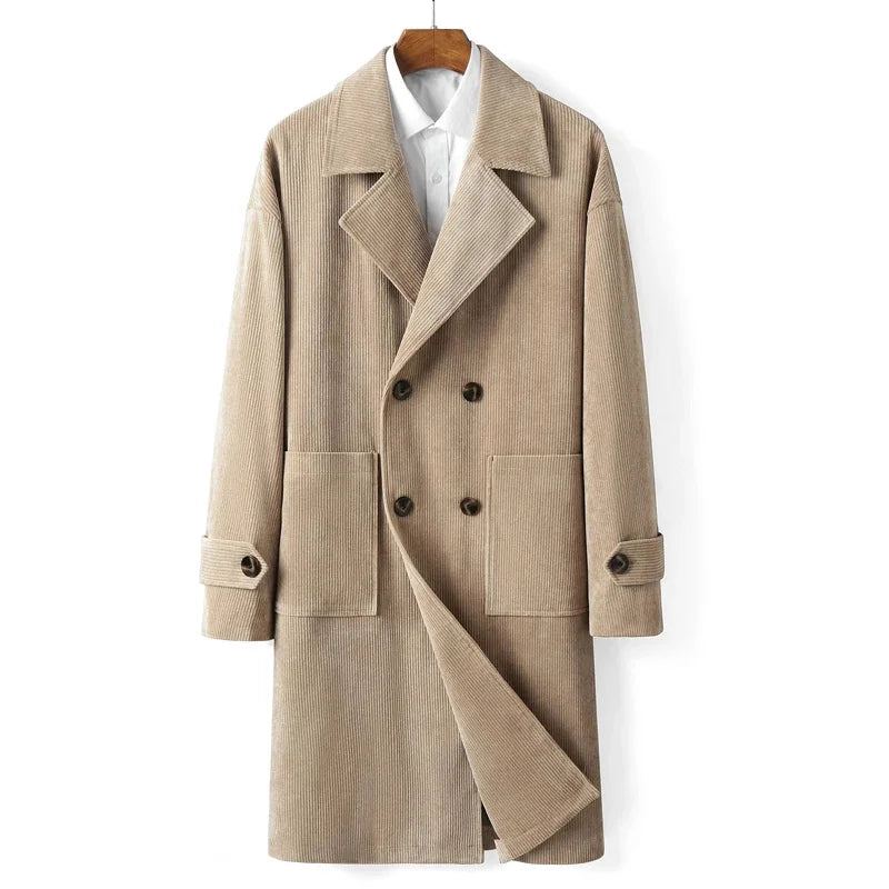 Trench-coat Pour Hommes Vêtements Printemps-automne Double Boutonnage Slim Mi-long Vestes Décontractée - Gris Foncé