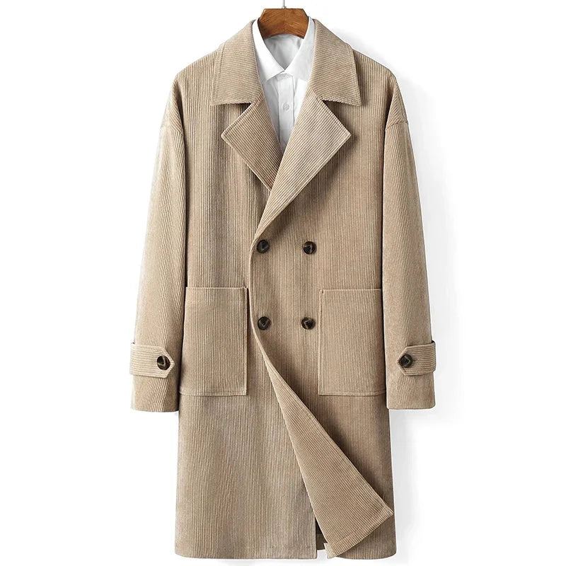 Trench-coat Pour Hommes Vêtements Printemps-automne Double Boutonnage Slim Mi-long Vestes Décontractée - Gris Foncé