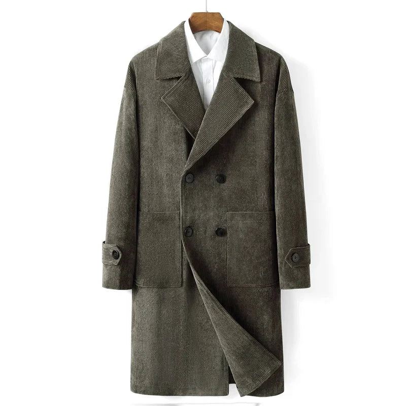 Trench-coat Pour Hommes Vêtements Printemps-automne Double Boutonnage Slim Mi-long Vestes Décontractée - Gris Foncé