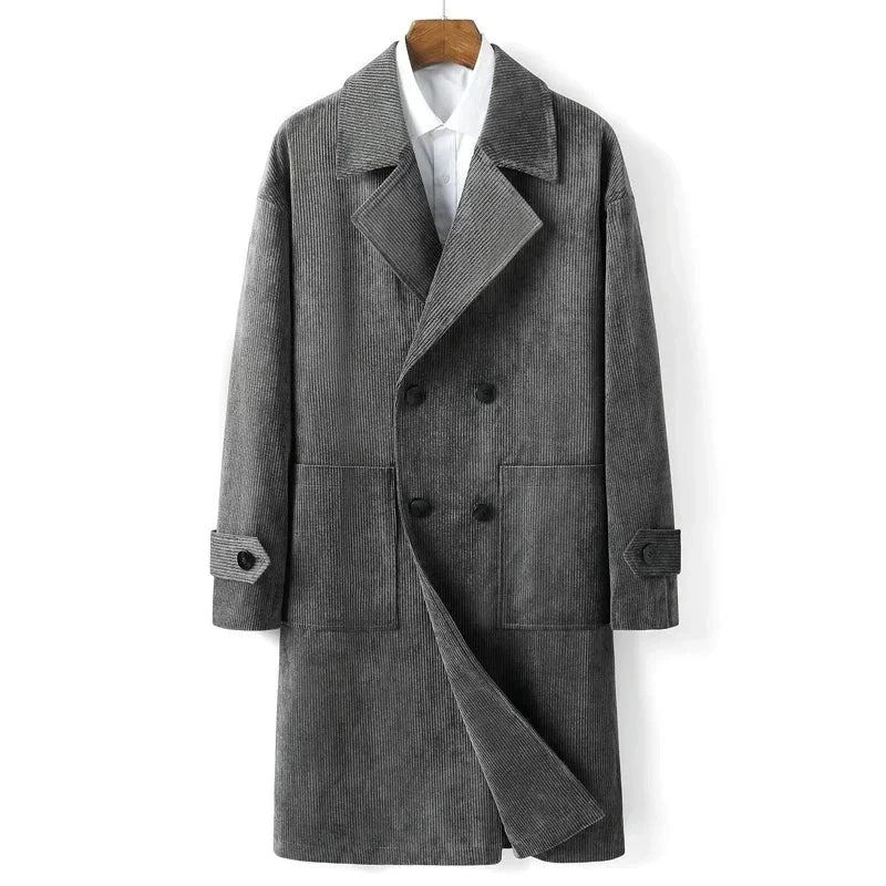 Trench-coat Pour Hommes Vêtements Printemps-automne Double Boutonnage Slim Mi-long Vestes Décontractée - Gris Foncé