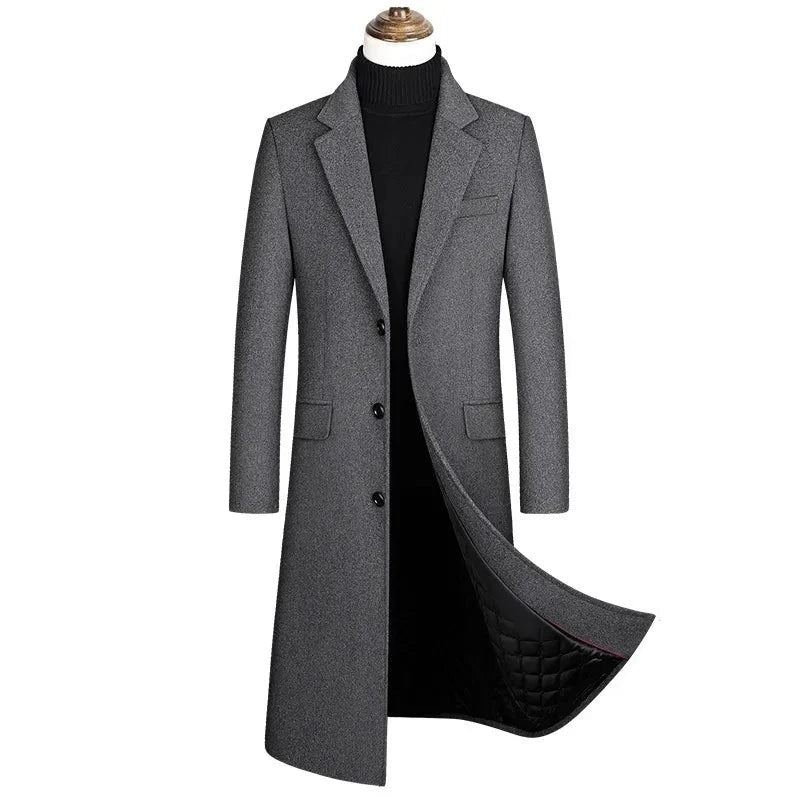 Trench-coat En Laine Extra Long Pour Homme Veste Classique Épaisse Et Chaude Boutique Automne Et Hiver - Gris