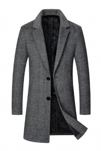 Trench-coat En Laine Mélangée Pour Homme Haut D'hiver Long À Simple Boutonnage Veste Classique Élégante