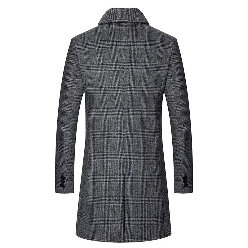 Trench-coat En Laine Mélangée Pour Homme Haut D'hiver Long À Simple Boutonnage Veste Classique Élégante - Kaki