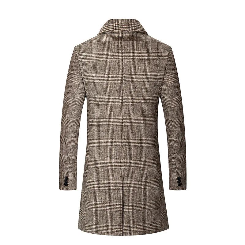 Trench-coat En Laine Mélangée Pour Homme Haut D'hiver Long À Simple Boutonnage Veste Classique Élégante - Kaki