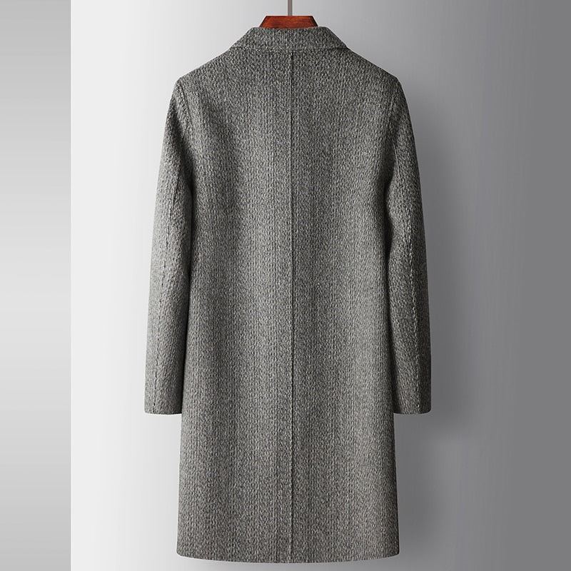 Trench-coat Long En Laine De Haute Qualité Pour Hommes Vestes Pardessus Automne - Gris Foncé