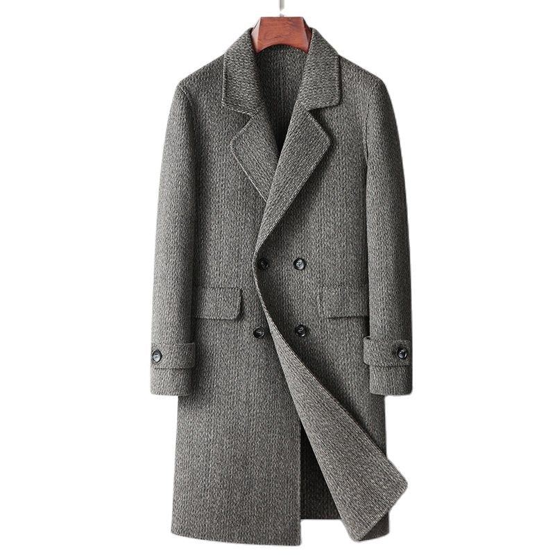 Trench-coat Long En Laine De Haute Qualité Pour Hommes Vestes Pardessus Automne - Gris Foncé