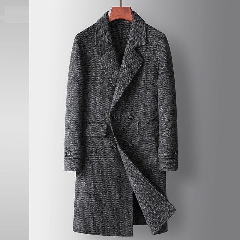 Trench-coat Long En Laine De Haute Qualité Pour Hommes Vestes Pardessus Automne - Gris Foncé