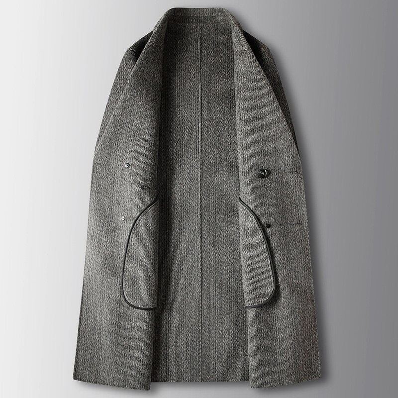 Trench-coat Long En Laine De Haute Qualité Pour Hommes Vestes Pardessus Automne - Gris Foncé