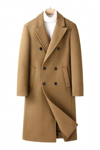 Trench-coat En Mélange De Laine Pour Hommes Manteau À Double Boutonnage Long Décontracté Revers Cranté Pardessus Classique Automne-hiver